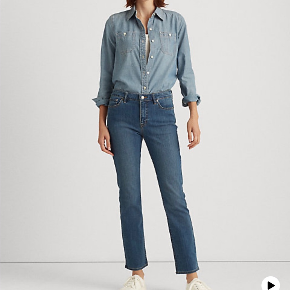 Ralph Lauren Mid-Rise Straight Jean Size 8 Short Ocean Wash Blue Denim Stretch